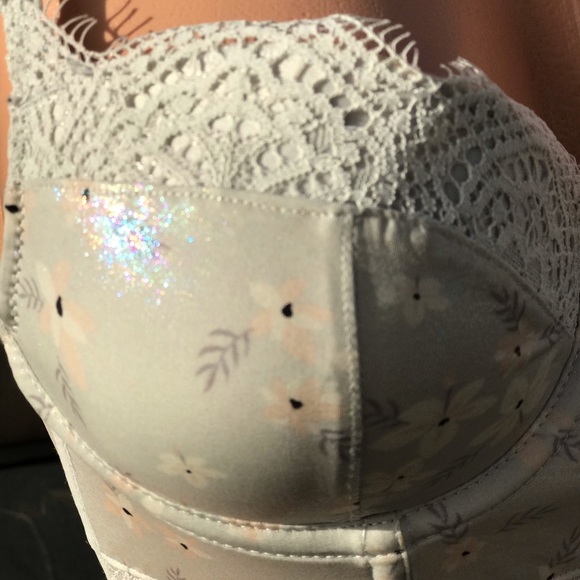 Iridescent gray hologram crop top bra Lace boho holographic floral bralette cami